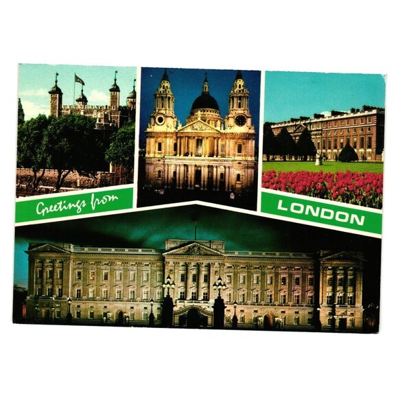 Vintage Postcard Iconic London Landmarks Buckingham Palace Tower of London - Picture 1 of 2